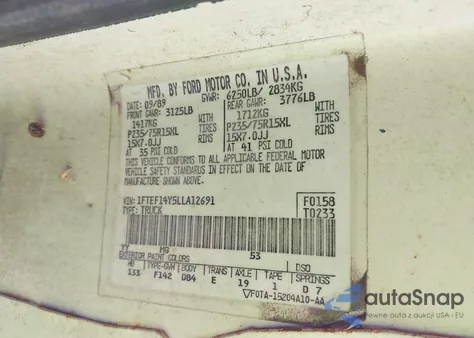 1990 Ford F150 from USA, damaged, VIN 1FTEF14Y5LLA12691